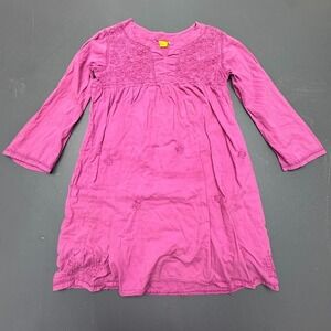 Roller Rabbit Dress Girls 12 Pink Embroidered Long Sleeve Boho Cotton Kids